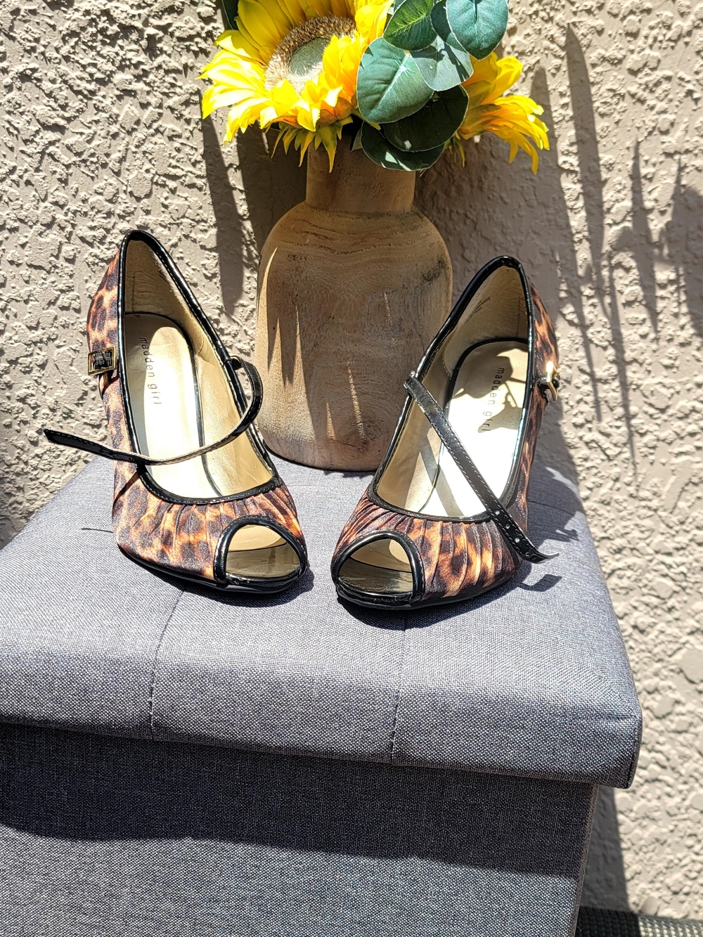 Madden Girl Leopard Print Peep-Toe Mary Jane Heels - Brown and Black